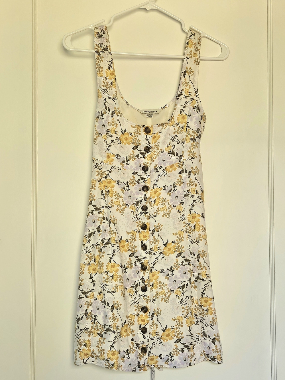 American Eagle Outfitters Yellow & White Floral Button-Front Mini Dress